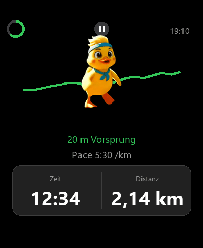 Die Flitzente-Anzeige auf der Apple Watch, animiert